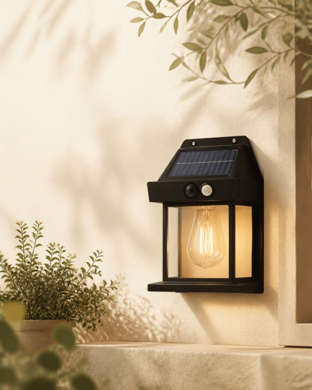 Solar Outdoor Wall Lantern – Waterproof Motion Sensor Garden Light