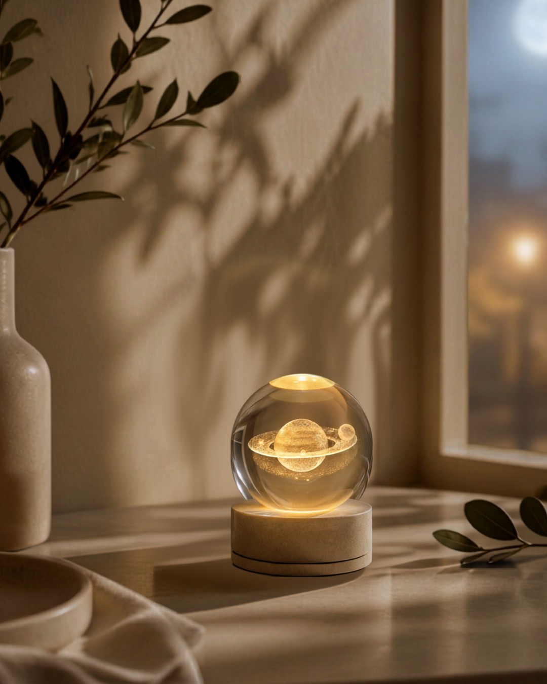Premium 3D Galaxy Crystal Ball LED Night Light with Wooden Base