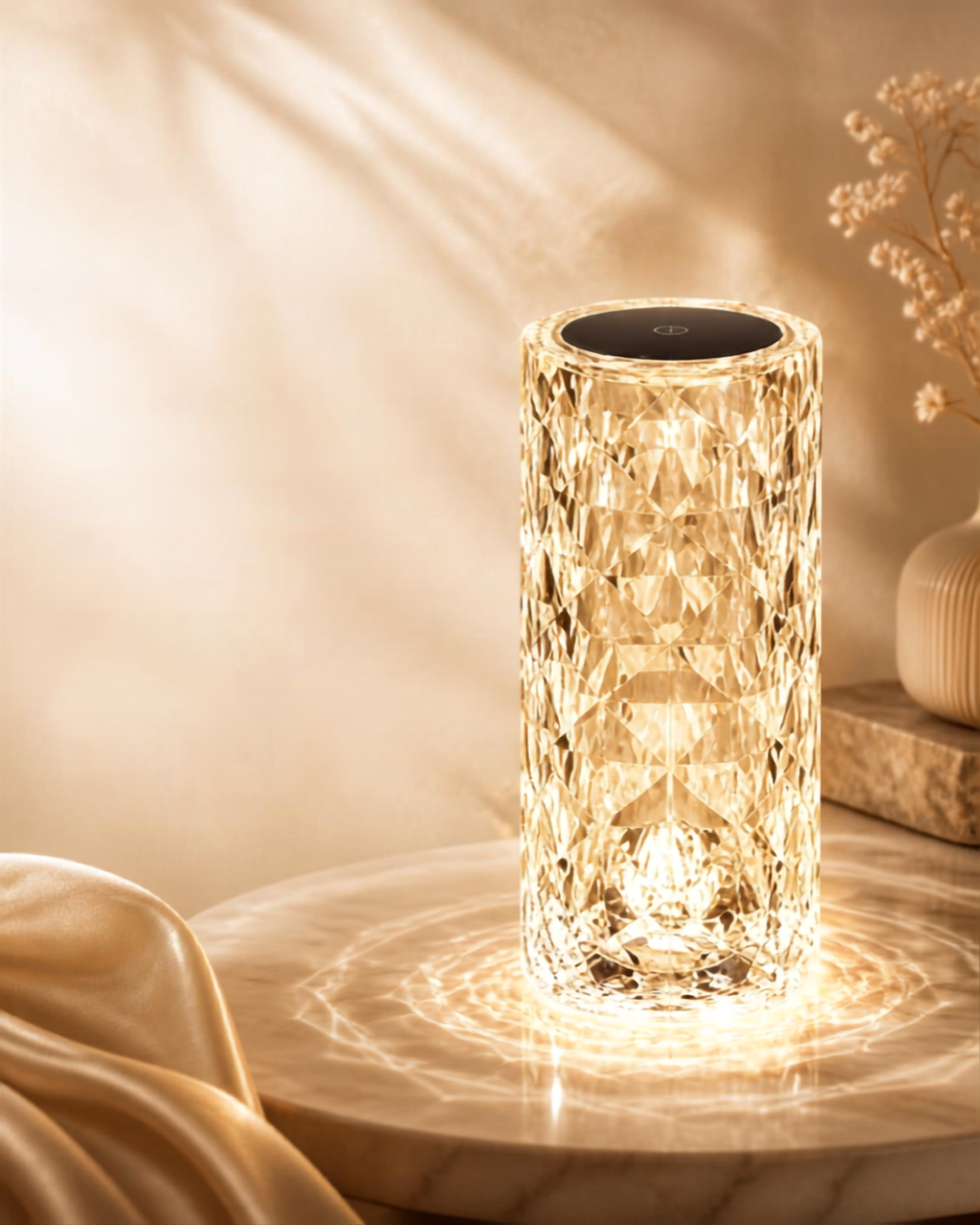 16-Color Rose Diamond Crystal Table Lamp – USB Rechargeable Touch & Remote Control