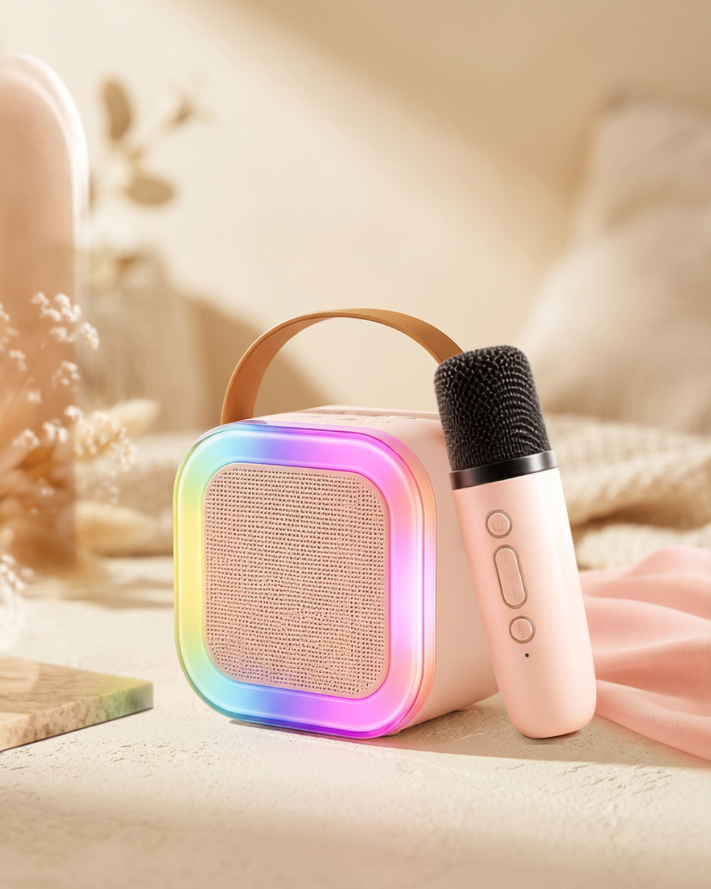 Portable Mini Karaoke Machine – Bluetooth Speaker with Wireless Mic & RGB Lights