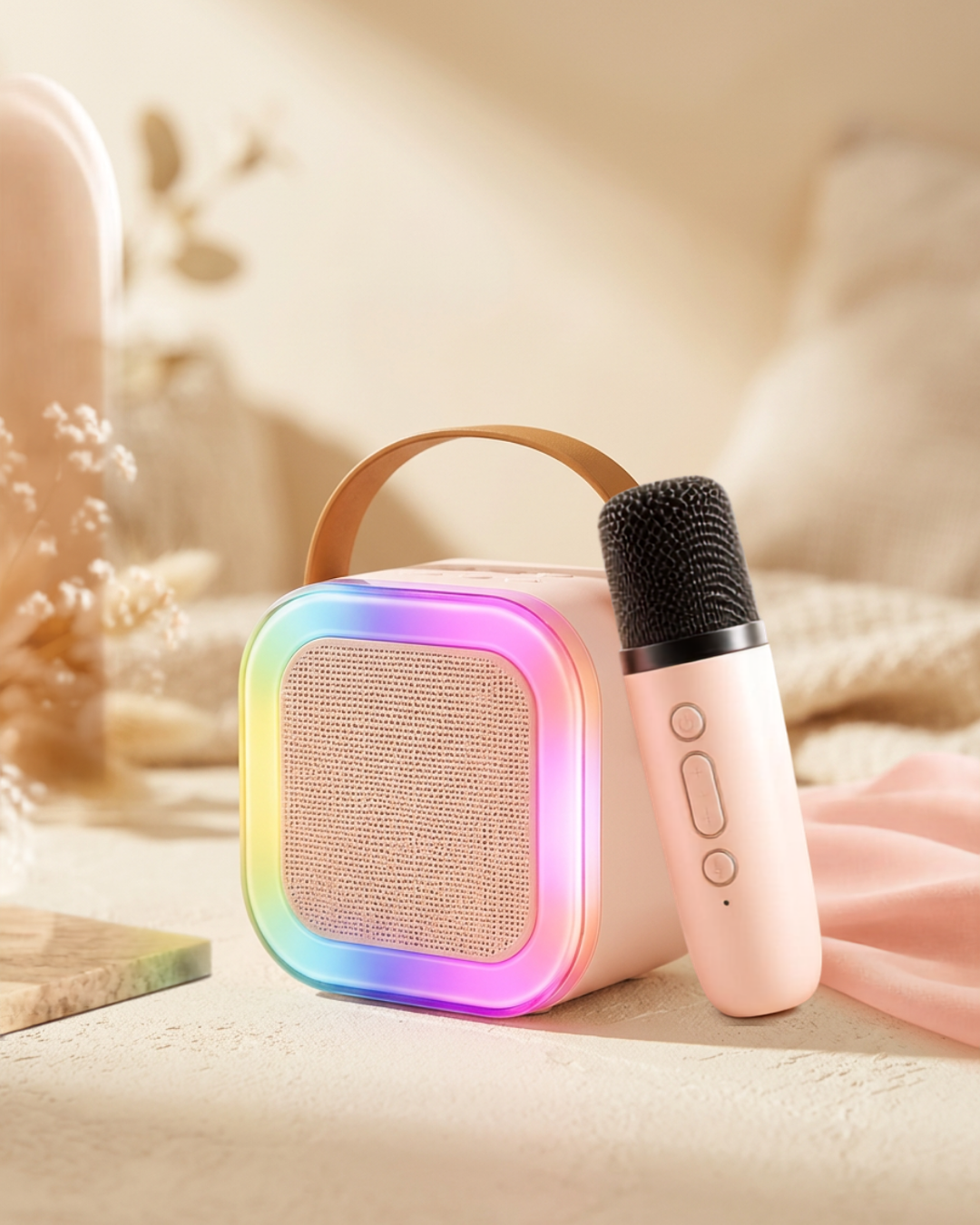 Portable Mini Karaoke Machine – Bluetooth Speaker with Wireless Mic & RGB Lights