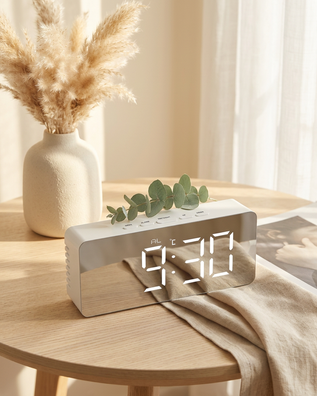 Minimalist LED Mirror Digital Alarm Clock