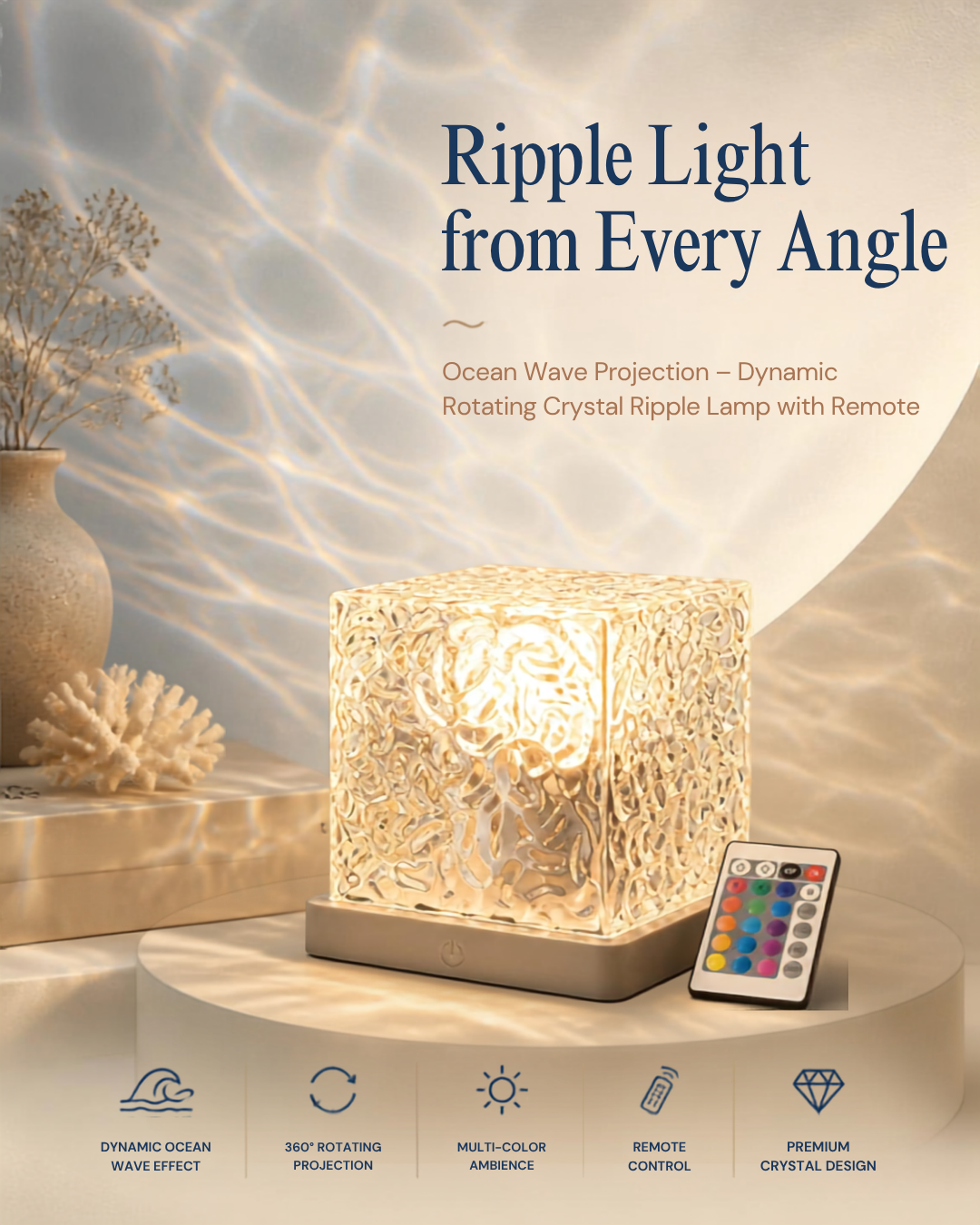 Ocean Wave Projector – Dynamic Rotating Crystal Ripple Lamp with Remote