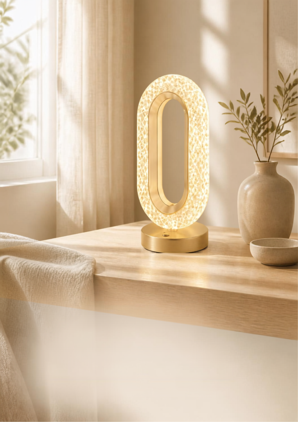 Premium Oval Crystal Halo LED Table Lamp – 3-Mode Dimmable Luxury Ambiance Light
