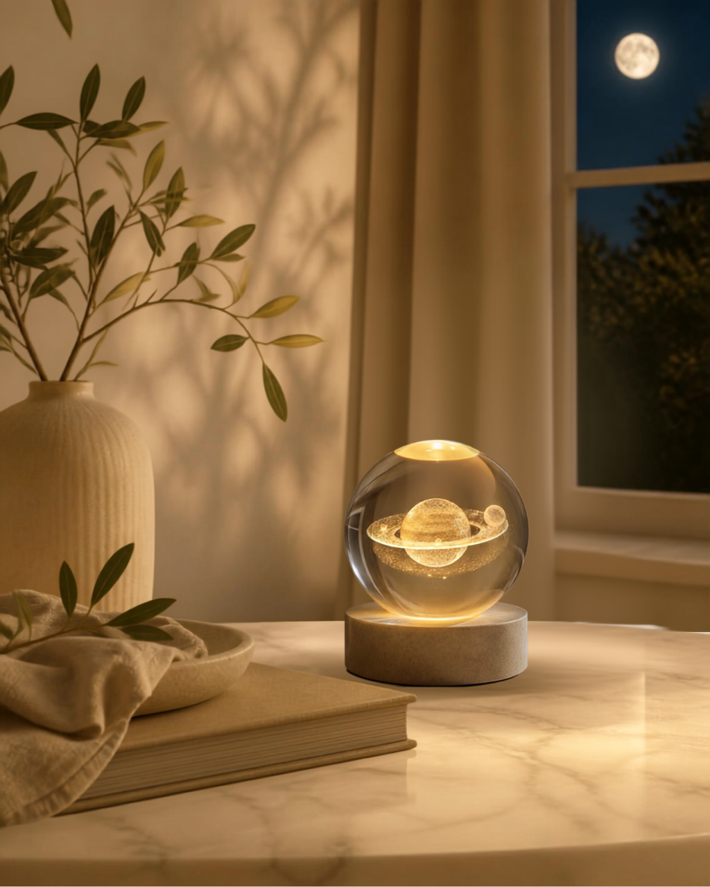 Premium 3D Galaxy Crystal Ball LED Night Light with Wooden Base