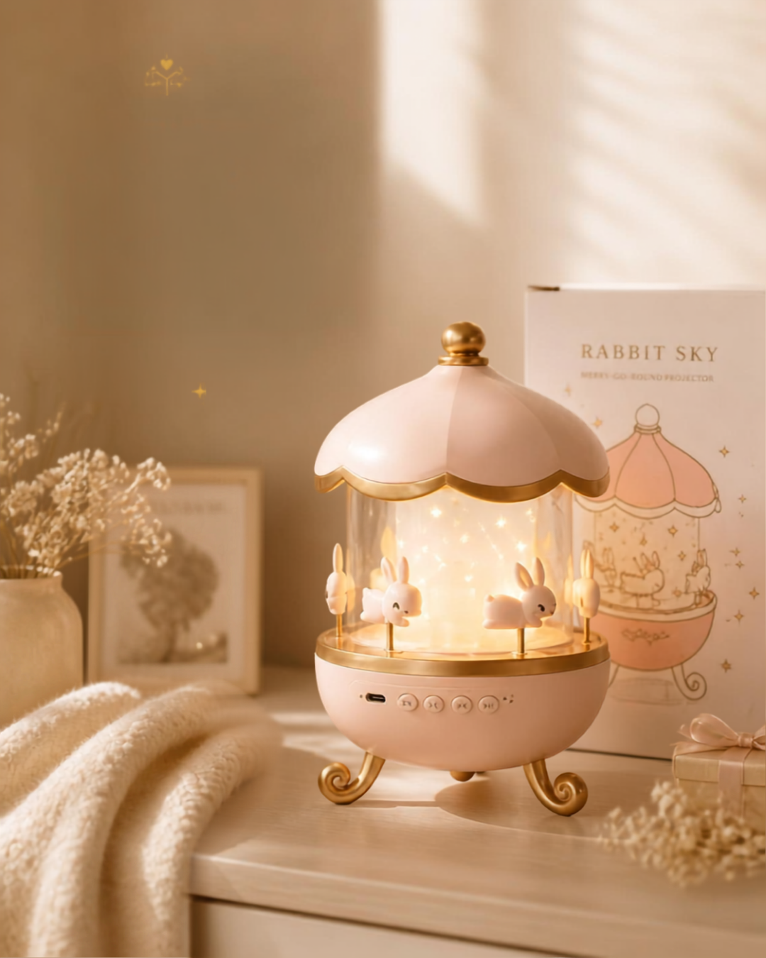 Rabbit Sky Merry-Go-Round Projector – Rotating Musical Night Light & Bedroom Decor
