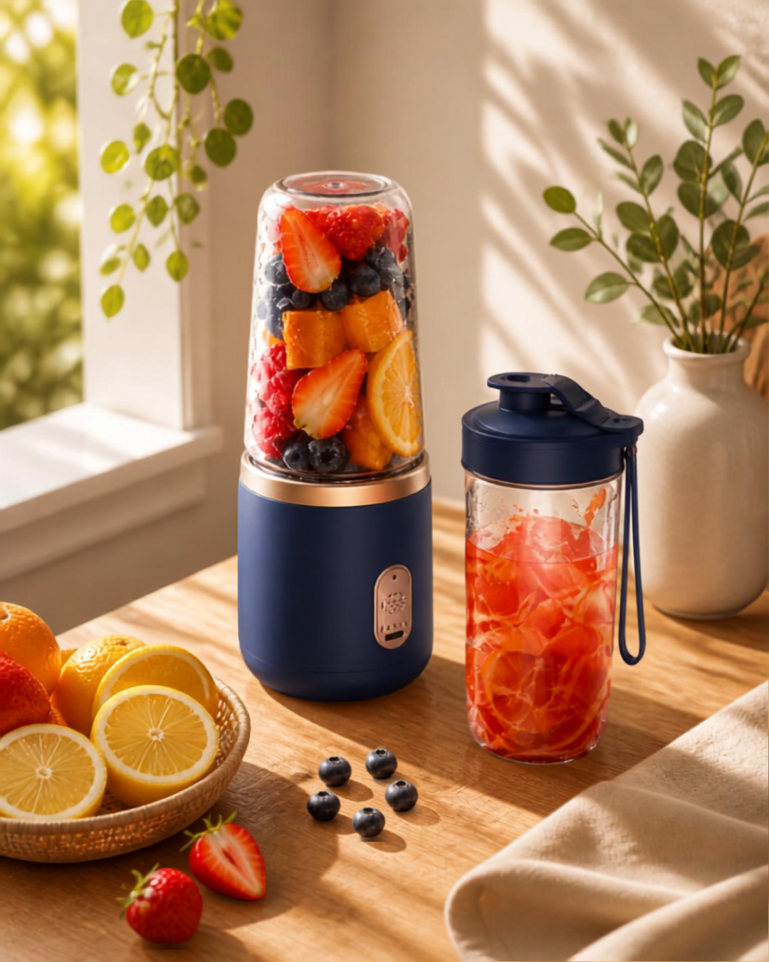 Portable Electric Juice Blender & Smoothie Maker – 2-in-1 USB Rechargeable Travel Cup