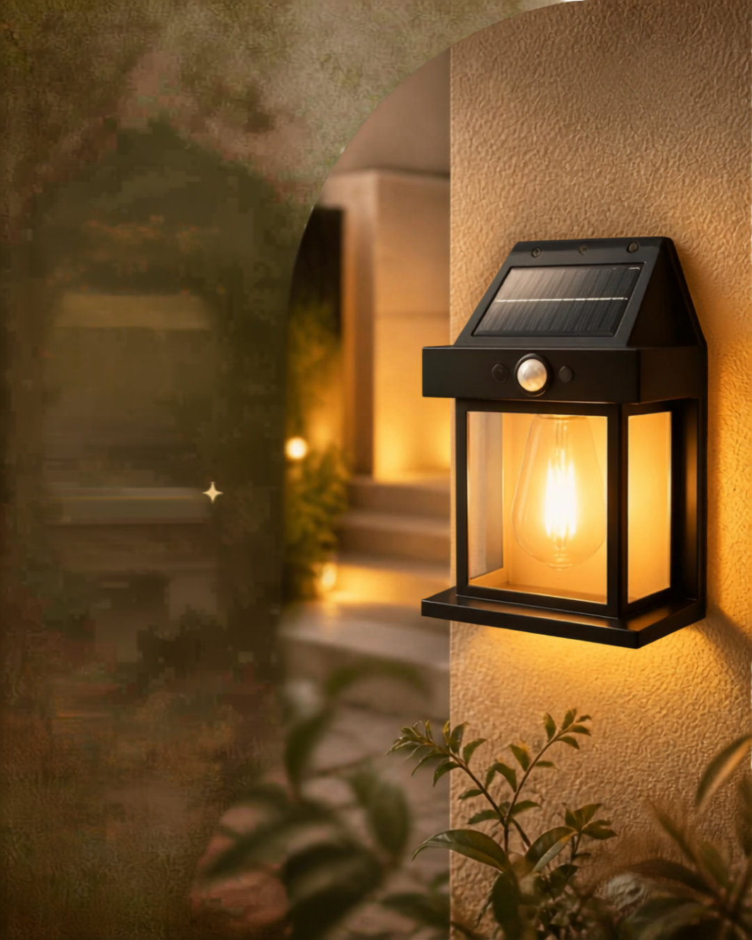 Solar Outdoor Wall Lantern – Waterproof Motion Sensor Garden Light