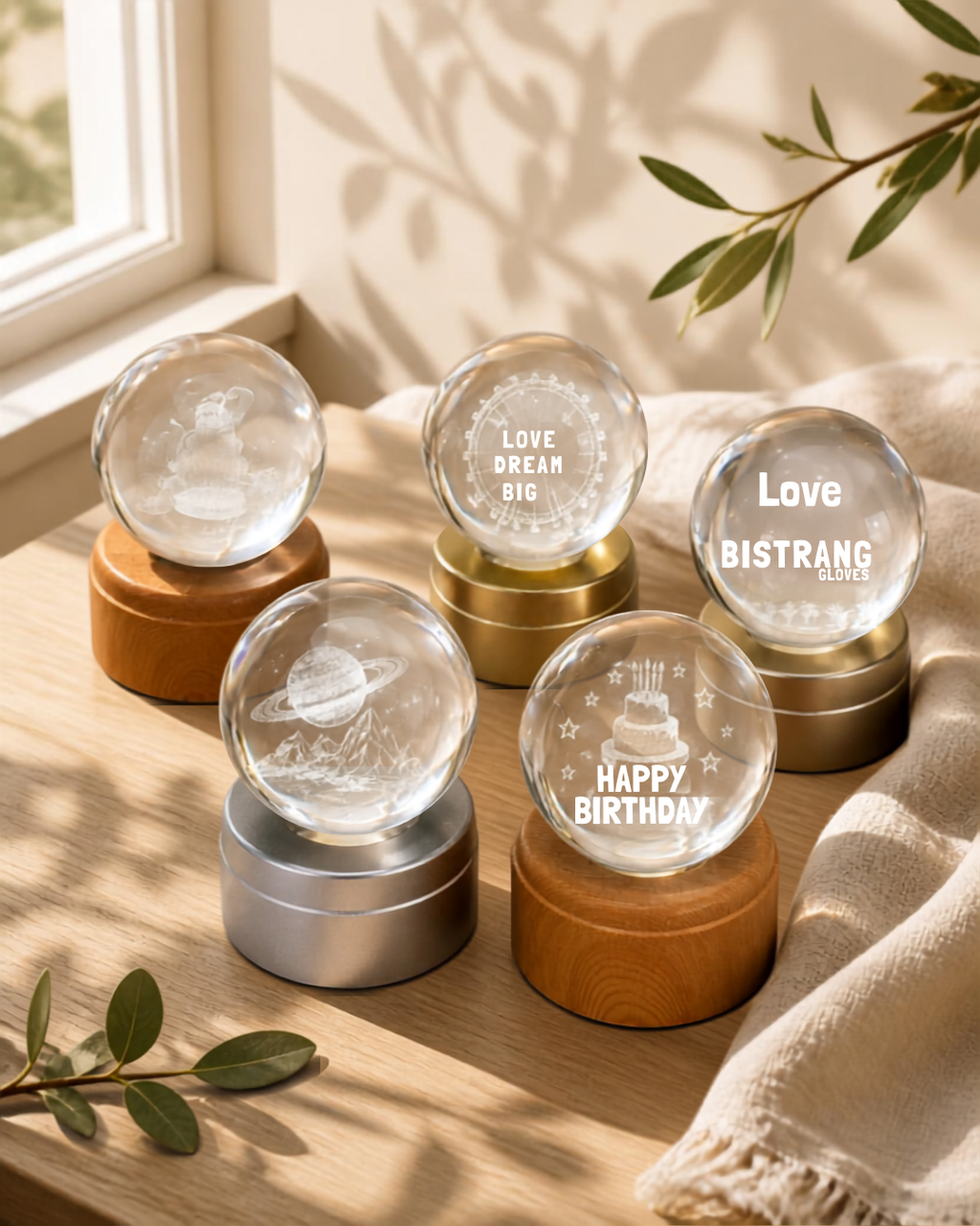 Premium 3D Galaxy Crystal Ball LED Night Light with Wooden Base