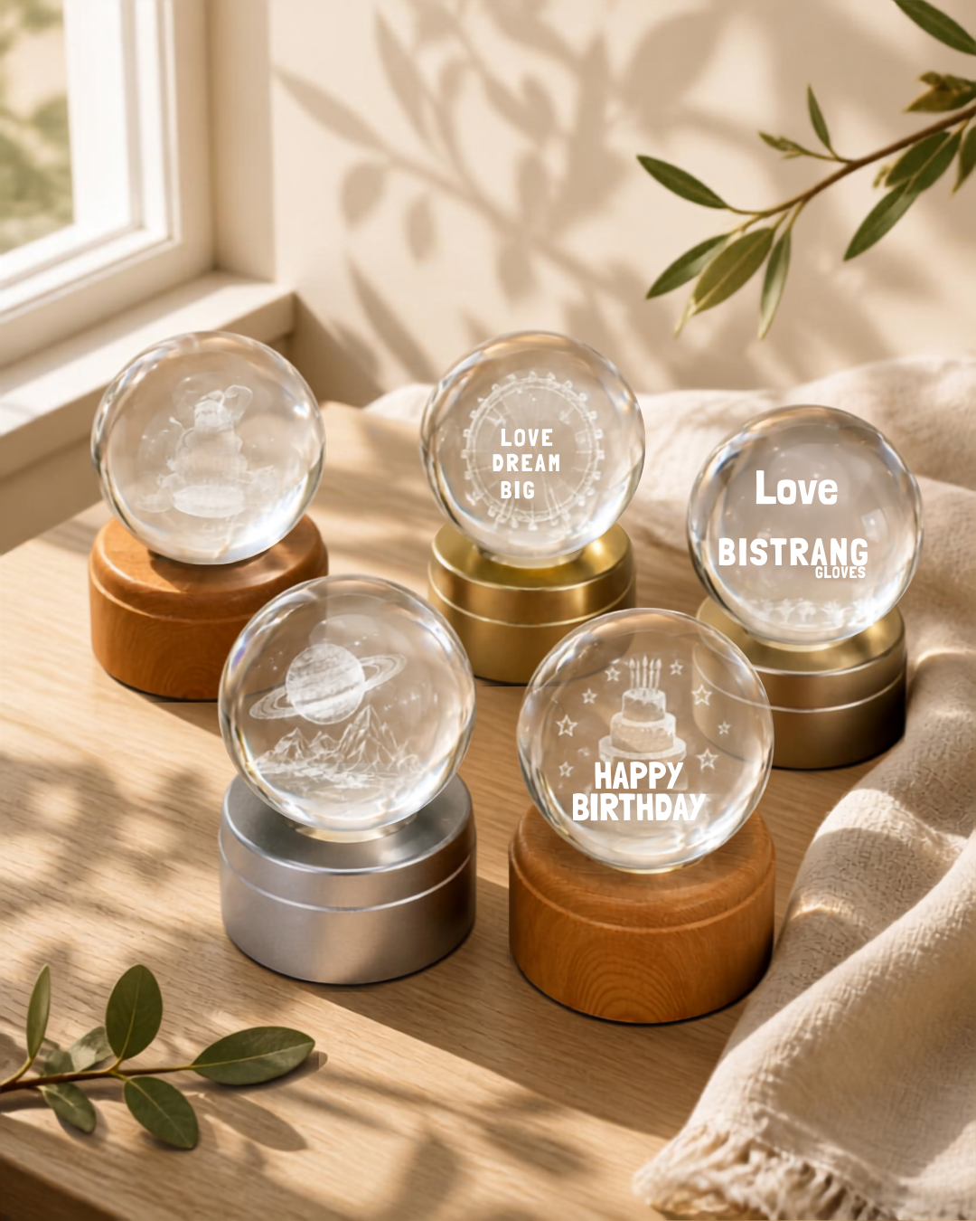 Premium 3D Galaxy Crystal Ball LED Night Light with Wooden Base