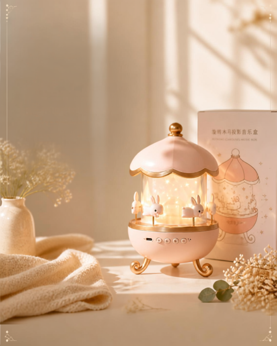 Rabbit Sky Merry-Go-Round Projector – Rotating Musical Night Light & Bedroom Decor