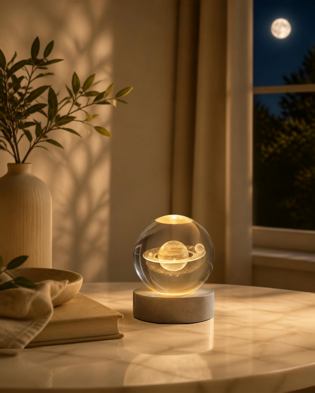 Premium 3D Galaxy Crystal Ball LED Night Light with Wooden Base