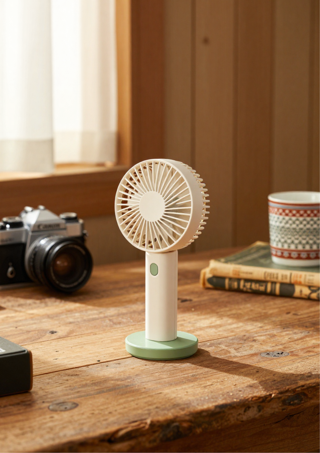 Mini Dual-Head Handheld Fan – Portable USB Rechargeable Cooling Fan