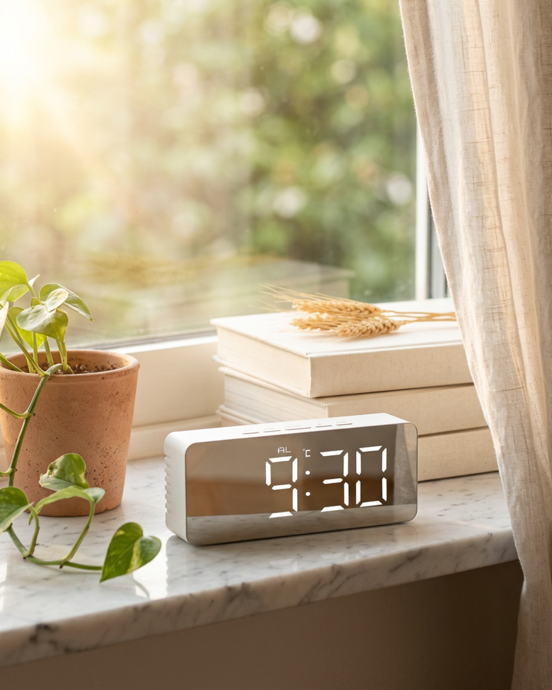 Minimalist LED Mirror Digital Alarm Clock