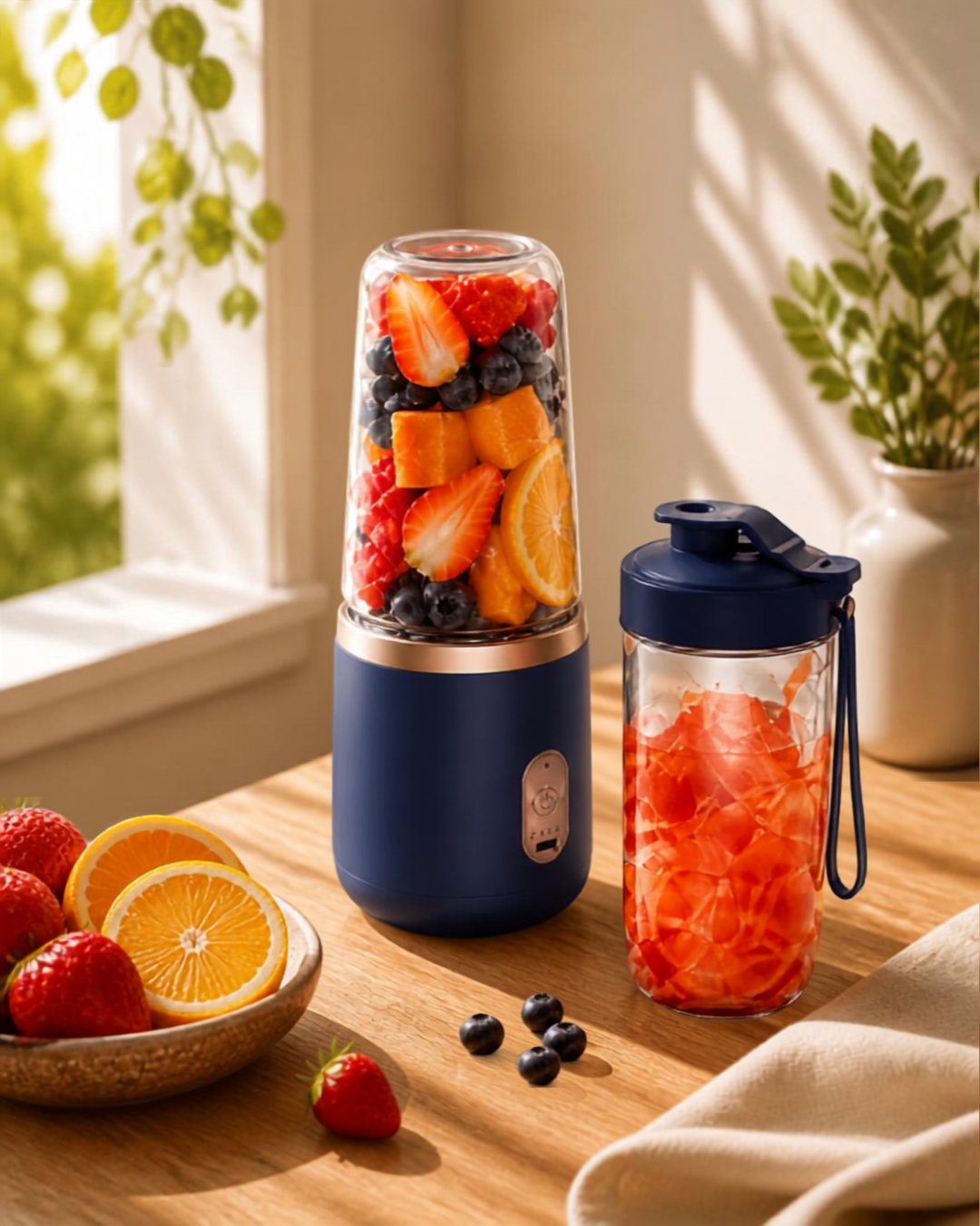 Portable Electric Juice Blender & Smoothie Maker – 2-in-1 USB Rechargeable Travel Cup