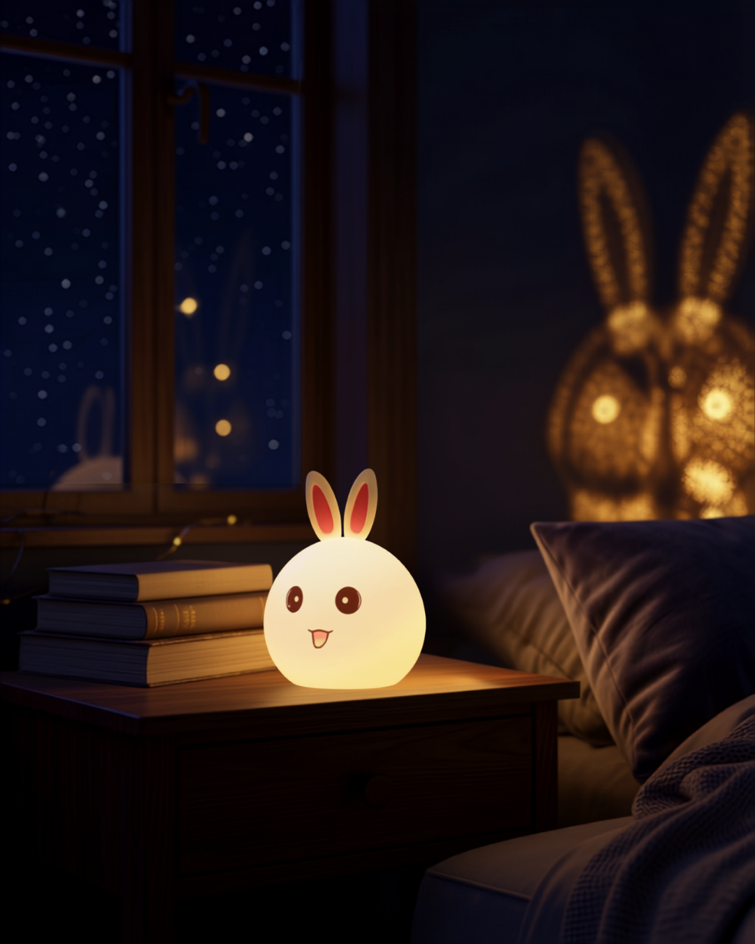Cute Bunny Night Light – Silicone LED Ambient Lamp for Kids &amp; Home Decor
