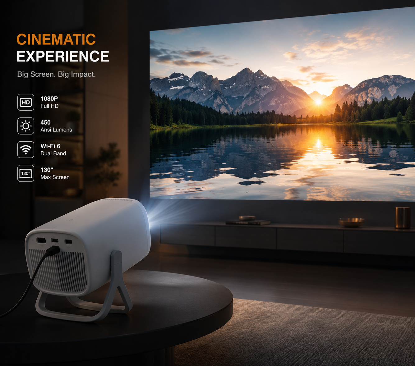 Smart Android 14 Portable Projector | 1080P HD, WiFi, Bluetooth & Screen Casting