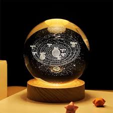 Premium 3D Galaxy Crystal Ball LED Night Light with Wooden Base
