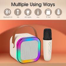 Portable Mini Karaoke Machine – Bluetooth Speaker with Wireless Mic & RGB Lights