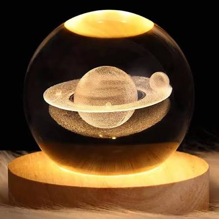 Premium 3D Galaxy Crystal Ball LED Night Light with Wooden Base
